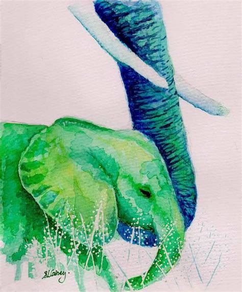 Green Elephant Blank Card. Print of Painting by Artist Sarah - Etsy | Animals artwork, Elephant ...