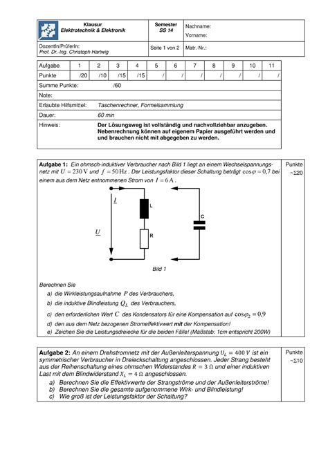 Klausur Et Elektr Ss14 Klausur Elektrotechnik Elektronik Semester