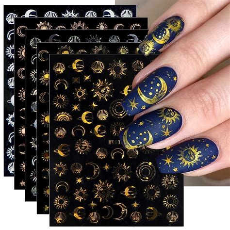 JMEOWIO Nagelsticker Mond Stern Sonne 10 Blatt Nail Art Sticker