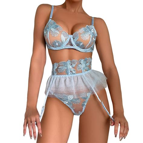 PMVFHDE Plus Size Lingerie Women Lace Mesh Floral Embroidery Chain