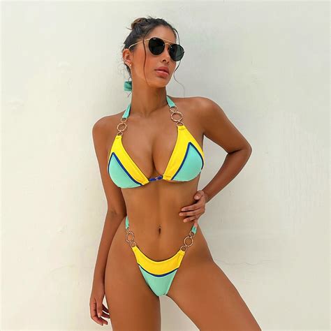 Sexy Color Splicing Bikini Thong Bathing Suit Women Brazilian Bikini