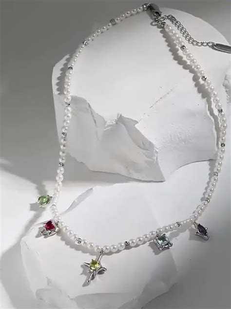 S925 Sterling Silver Necklace With Colorful Zircon And Pearls