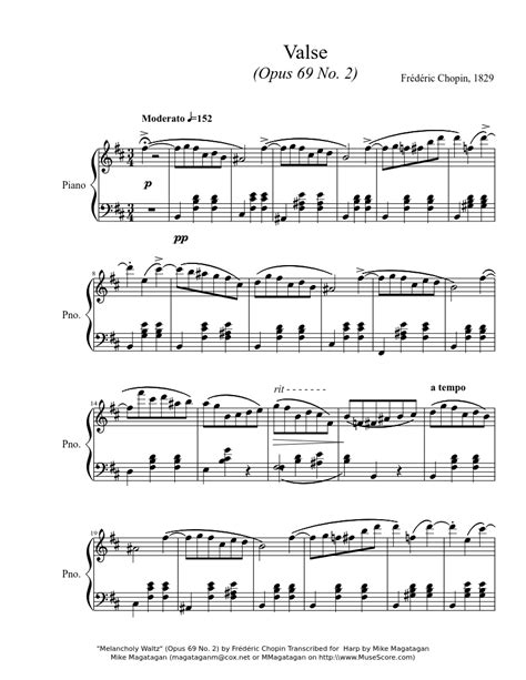 Valse Opus 69 No 2 Sheet Music For Piano Solo