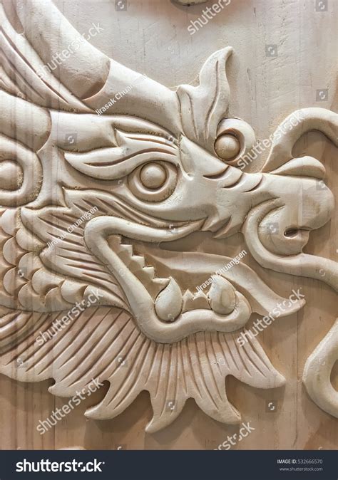 Beautiful Dragon Head Wooden Carving Door Stock Photo 532666570