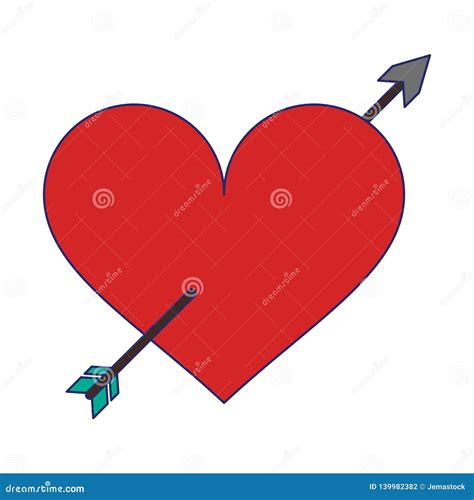 Heart With Bow Arrow Blue Lines Stock Vector Illustration Of