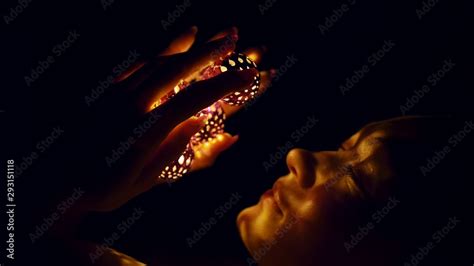 Magic Hot Light From Lanterns Falls On The Woman Eyes The Naked Adult