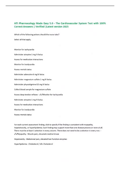 ATI Pharmacology Made Easy 5.0 - The Cardiovascular System Test with