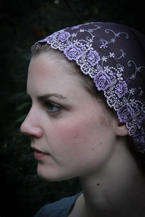 Evintage Veils~ So Soft Headwrap Embroidered Rich Purple Blossom Lace