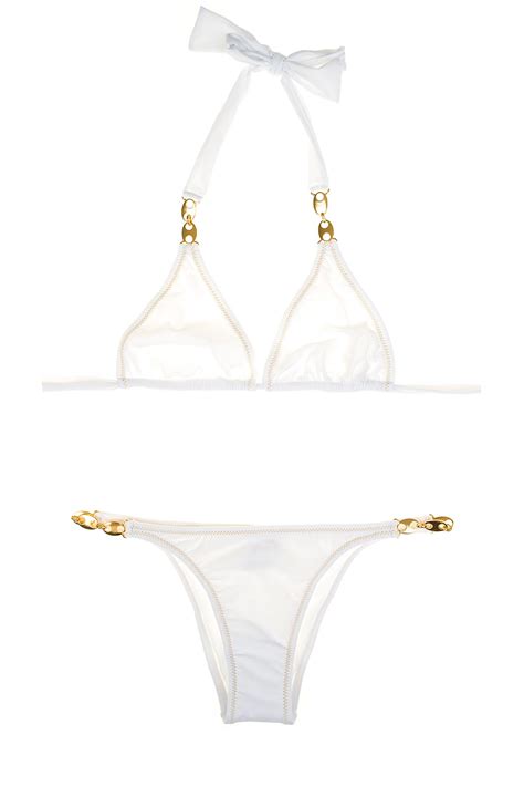 White Triangle Bikini Accessories And Gold Stitching Grain De Cafe Gold