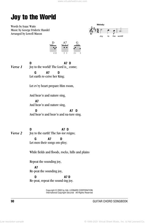 Isaac Watts Joy To The World Sheet Music For Guitar Chords