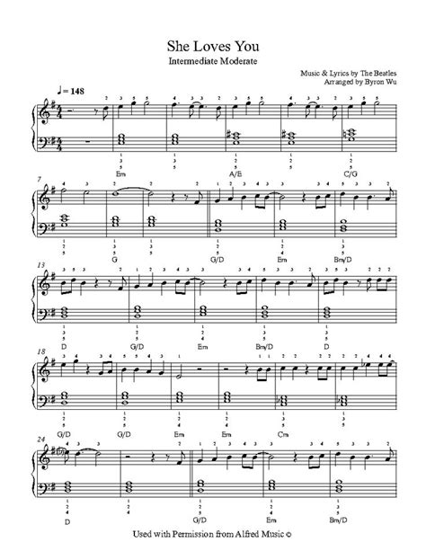 She Loves You By The Beatles Piano Sheet Music Intermediate Level Sheet Music Keyboard