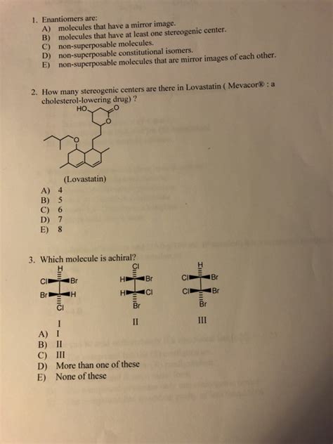 Solved 1. Enantiomers are: A) molecules that have a mirror | Chegg.com