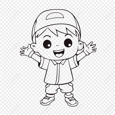 cartoon boy wearing  waving  smiling outline sketch drawing vector