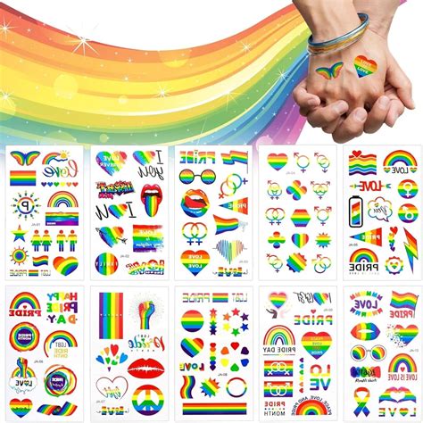 TAVVKE Rainbow Tattoos Sheets Gay Pride Temporary Tattoos Waterproof LGBT Pride Day