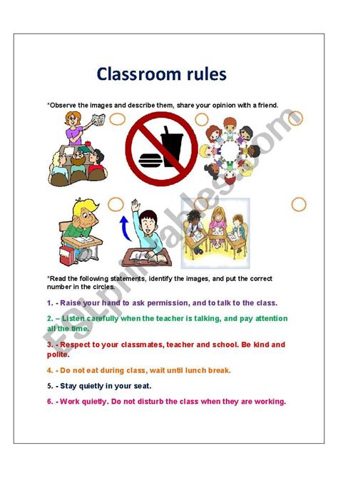 Classroom Rules Esl Worksheet By Pages