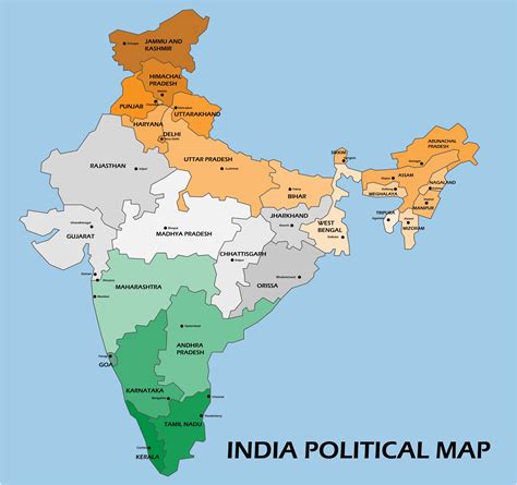 india political map divide  state colorful outline simplicity style