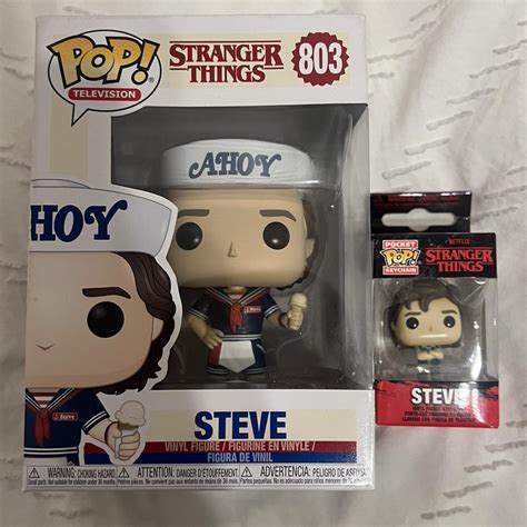 Steve from stranger things funko pop and keychain... - Depop