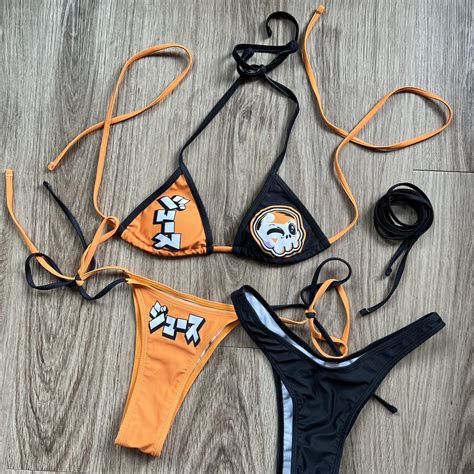 Orange Black Bikini Changeable String Second Depop