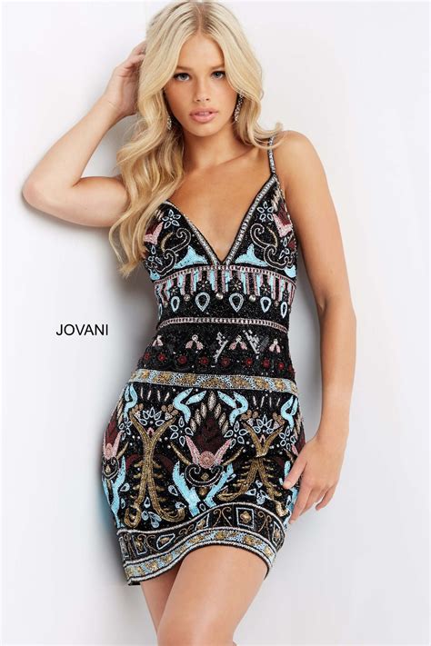 Jovani 08447 Black Multi Embellished Cocktail Dress - Jovani