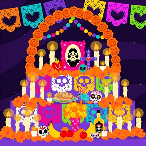 手描きの死者の日家族の家の祭壇のイラスト | 無料のベクター