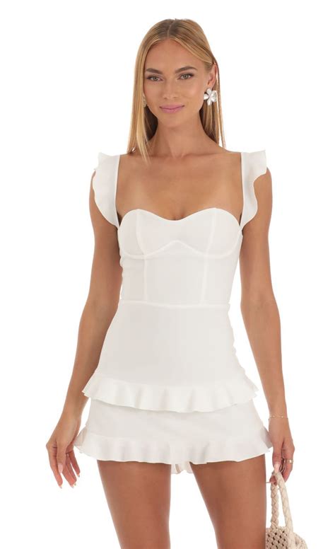 Ruffle Corset Dress In White White Dresses Graduation Corset Dress