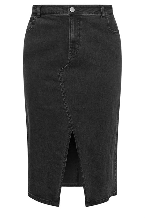 Yours Plus Size Black Midi Stretch Denim Skirt Yours Clothing