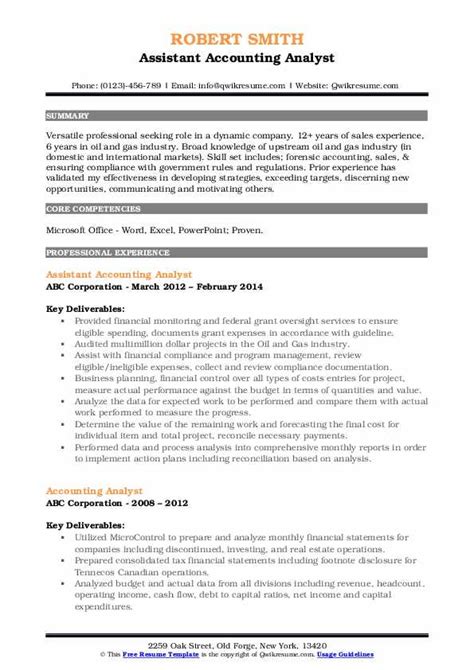 Accounting Analyst Resume Samples Qwikresume