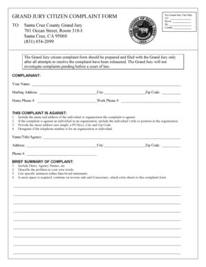 Fillable Online Grand Jury Citizen Complaint Form Santa Cruz County