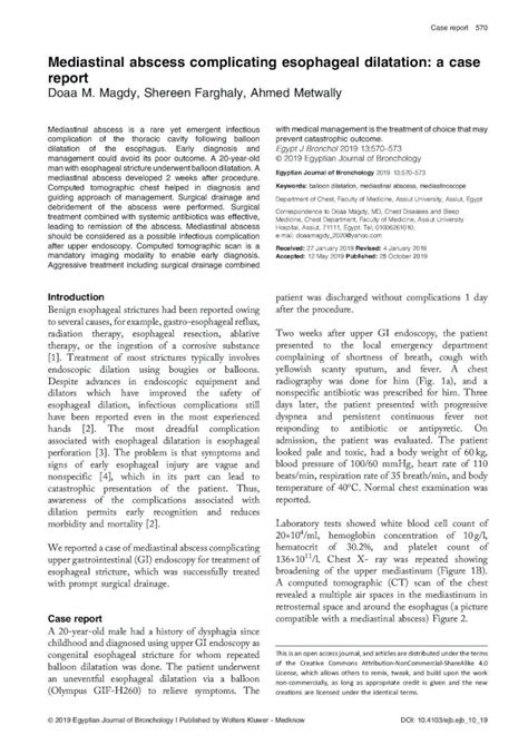 Pdf Mediastinal Abscess Complicating Esophageal Dilatation A