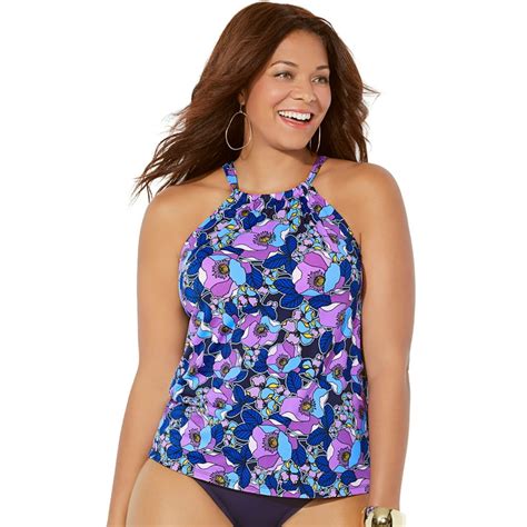 Swimsuitsforall Swimsuits For All Womens Plus Size High Neck Tankini