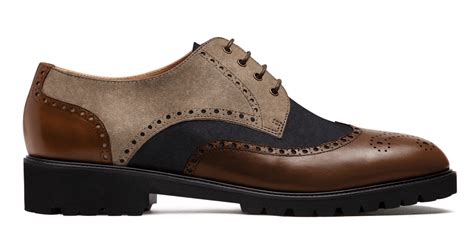 Chaussures Hommes Brogue En Daim Et Cuir Bleu Marron Et Beige