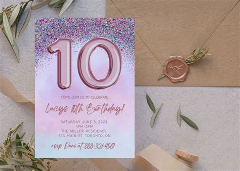 Editable Girls 10th Birthday Invitation Template To Edit On Canva