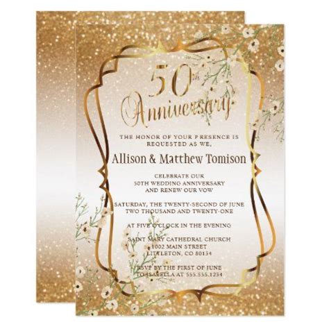 Th Gold Glitter Wedding Anniversary Diy Text Invitation Zazzle Artofit