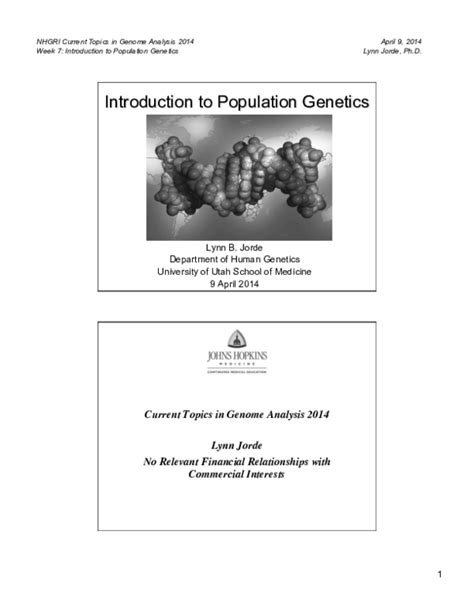 Pdf Introduction To Population Genetics