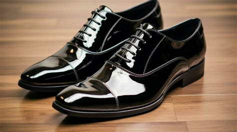 shiny black leather shoes exude modern luxury  stock photo