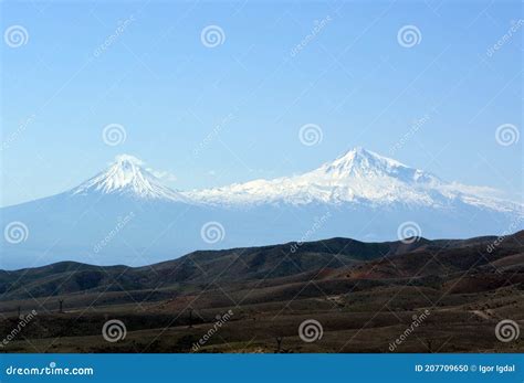 View Of The Snowy Peaks Of Mount Ararat From Armenia Side Stock Photo