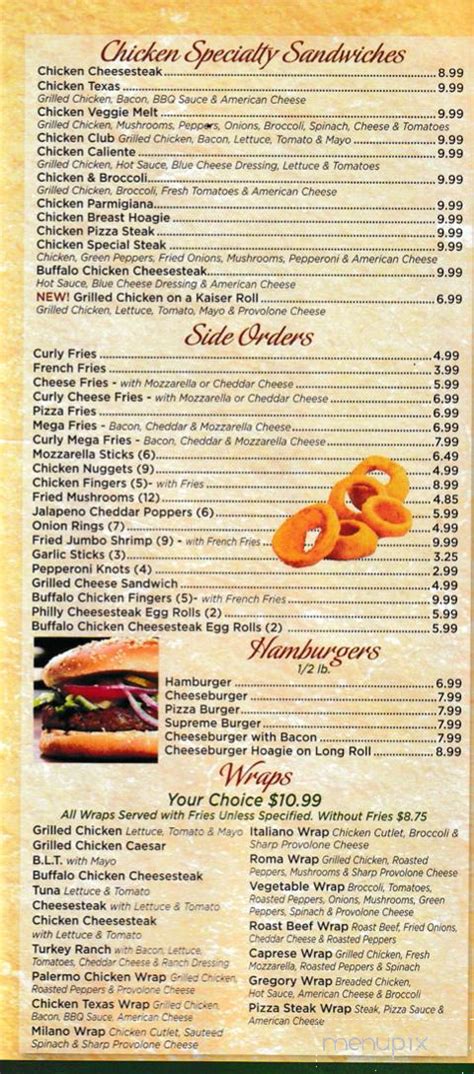 Menu of Palermo's Pizzeria & Restaurant in Williamstown, NJ 08094