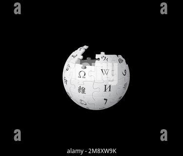 Wikipedia, rotated logo, black background Stock Photo - Alamy