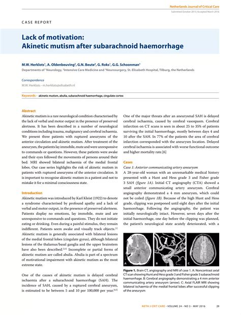 Akinetic mutism after subarachnoid haemorrhage | PDF