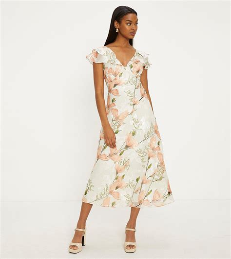 Buy Oasis Floral Satin Burnout Ruffle Midi Dress In White Thstreet