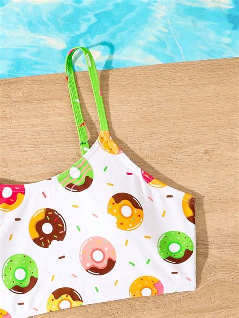 Conjunto De Bikini Impreso Con Donuts Para Ni A Preadolescente Estilo