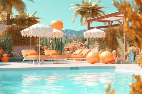 Premium AI Image Summer Pool Vibes 3d Render