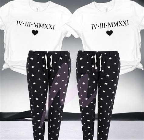 His And Hers Matching Pyjamasroman Numeral As The Wedding Date His And Hers Matching Pjs