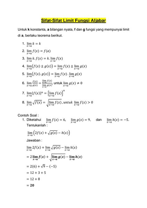 Sifat Sifat Limit Fungsi Sma Matematika Wajib Anak Muda