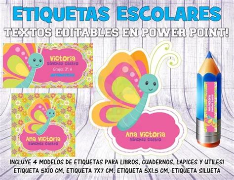 Kit Imprimible Etiquetas Escolares Mariposa en venta en Morón Bs As G