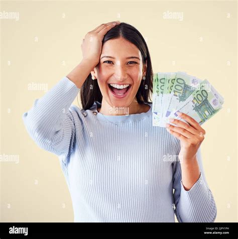 Woman Celebrating Success Winning Money Or Lottery Victory Holding