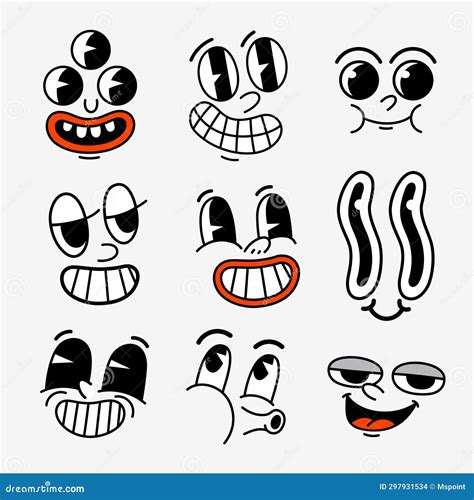 Retro Cartoon Characters Funny Faces Groovy Vintage 30s 60s 70s Smiley