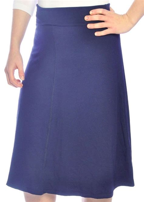 Navy A Line Knee Length Skirt With Fold Over Waist Moda Modesta Moda