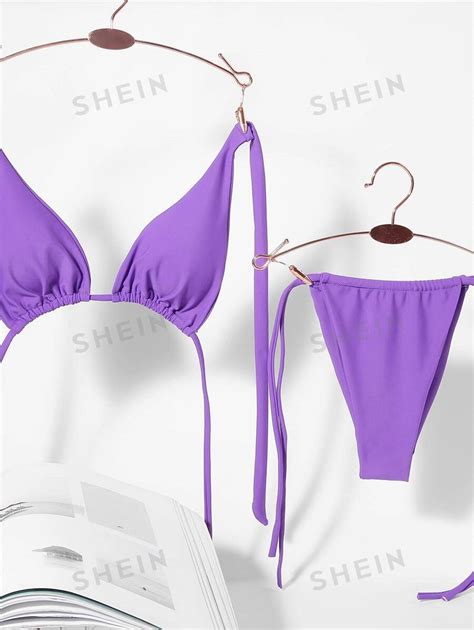 SHEIN Swim SXY Conjunto De Bikini Unicolor Sujetador Micro Halter Con