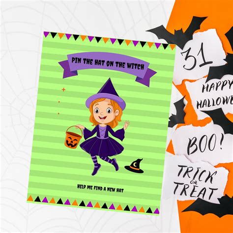 Pin The Hat On The Witch Witchy Game Halloween Party Game Etsy